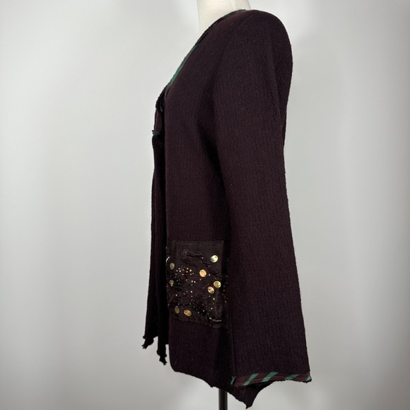 Omega Women Wool Silk Blend Open Front Cardigan Sz 1 Brown Made in Australia - Picture 8 of 12
